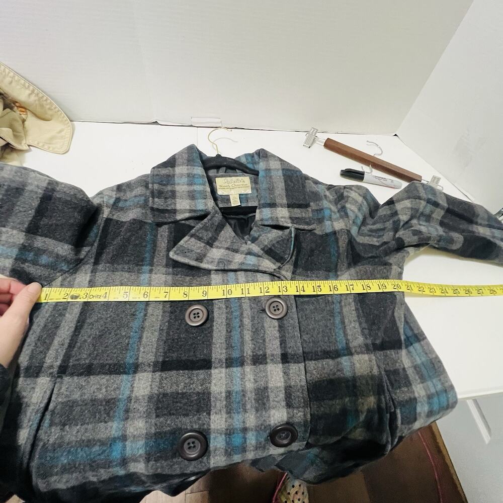 Cabelas Women’s Blue Gray BlackPlaid Pea Coat Jacket Size Large Cozy Winter Core - Picture 9 of 10